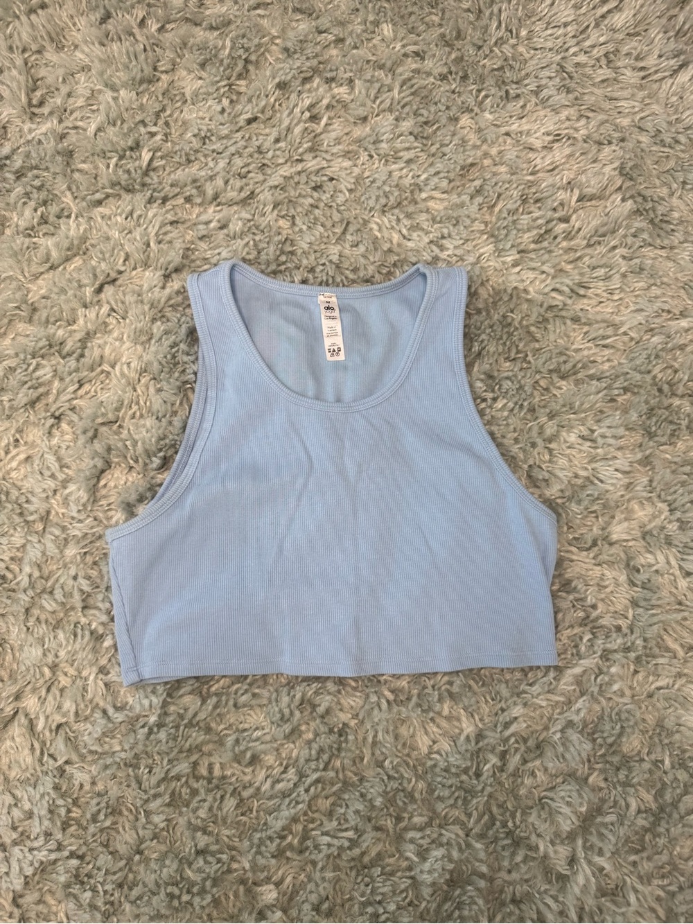 Alo Crop Light Blue Ribbed Tank Top - Picture 2 of 3